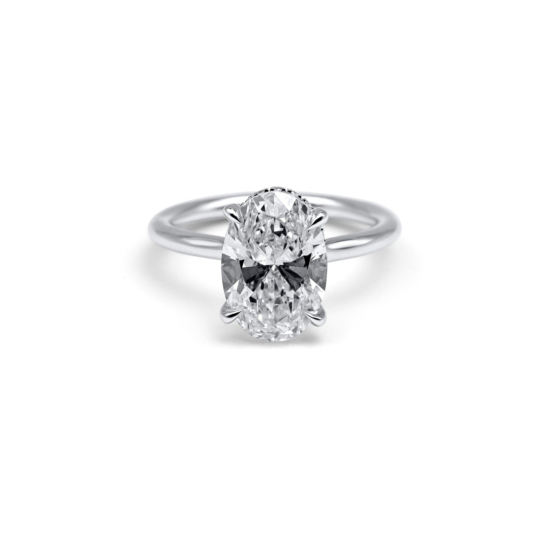 Engagement Ring 3 Carat Low Profile Oval Cut Solitaire Setting Hidden Halo