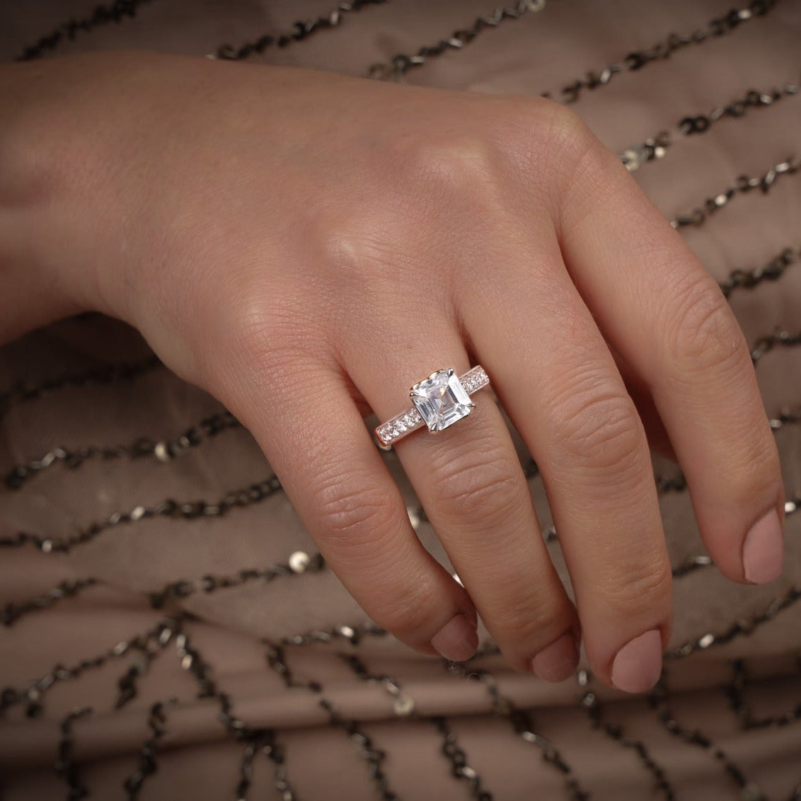 Engagement Ring 2 Carat Asscher Cut Art Deco Heart Pave Millgrain