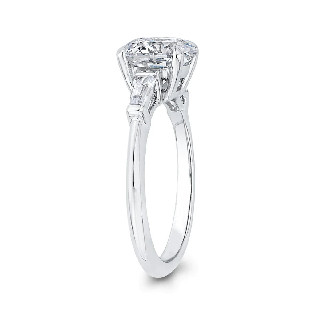 Engagement Ring 5 Carat Round Cut Three Stones Trapezoid Side Diamonds Royale Collection