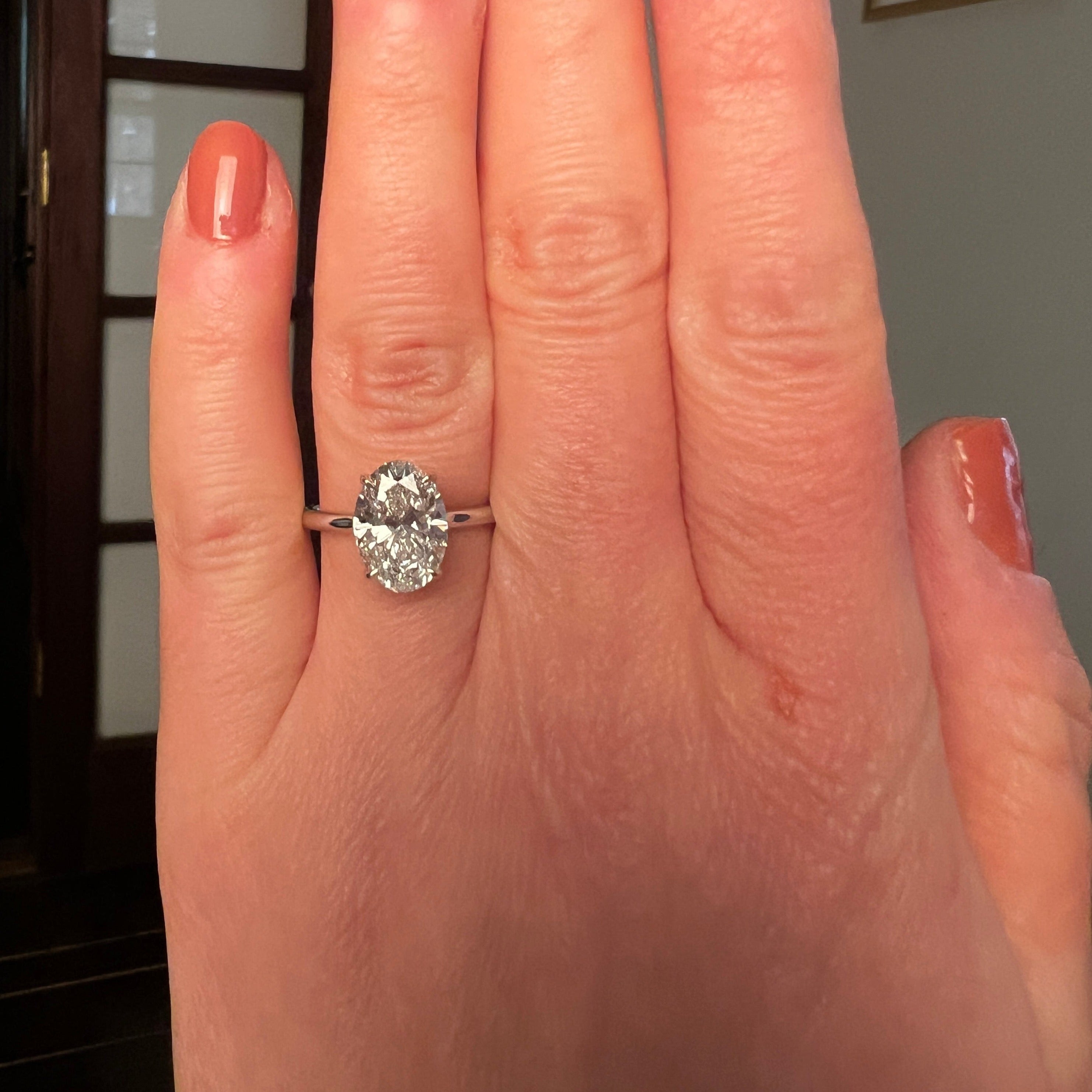 Engagement Ring 3 Carat Oval Cut Lab Diamond Hidden Halo Band Flush