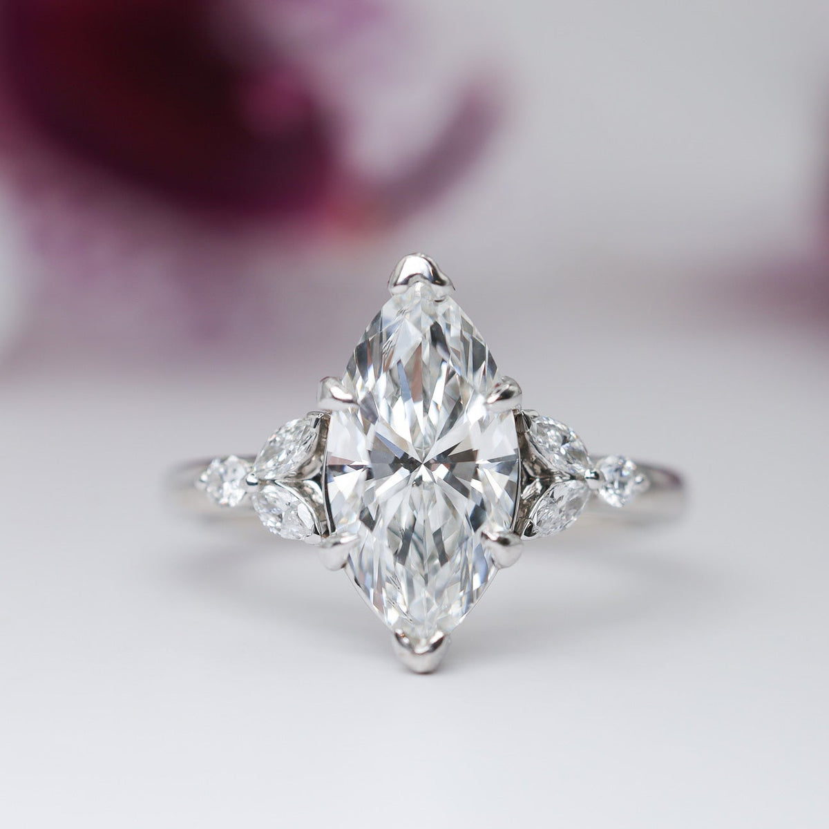 Marquise Center With Side Marquise & Round Side Diamond Engagement Ring