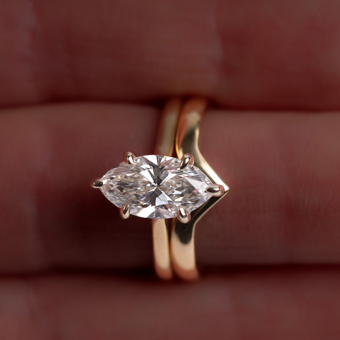 Marquise engagement ring and wedding band