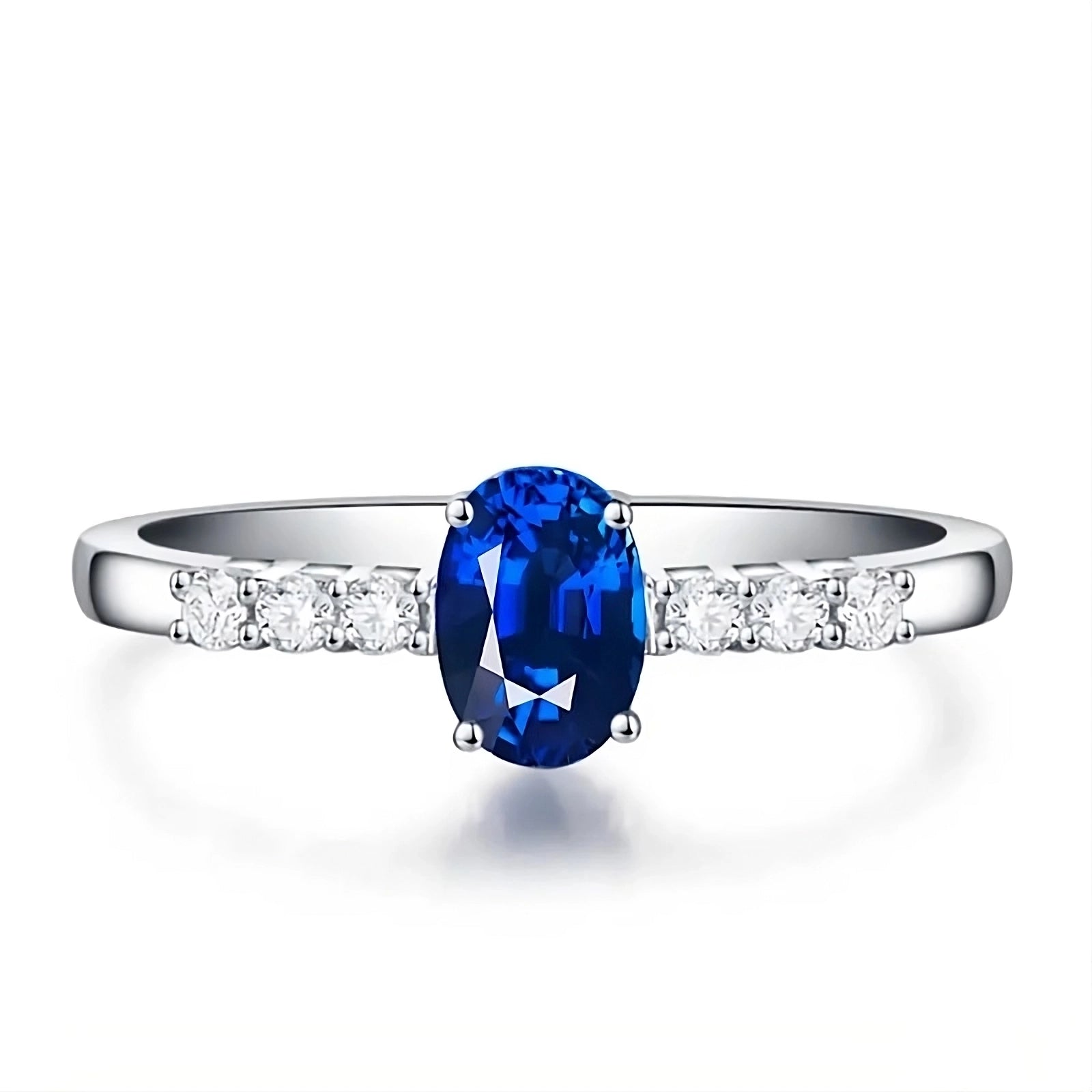 Sapphire 1 Carat Oval Cut Engagement Ring Pave Band