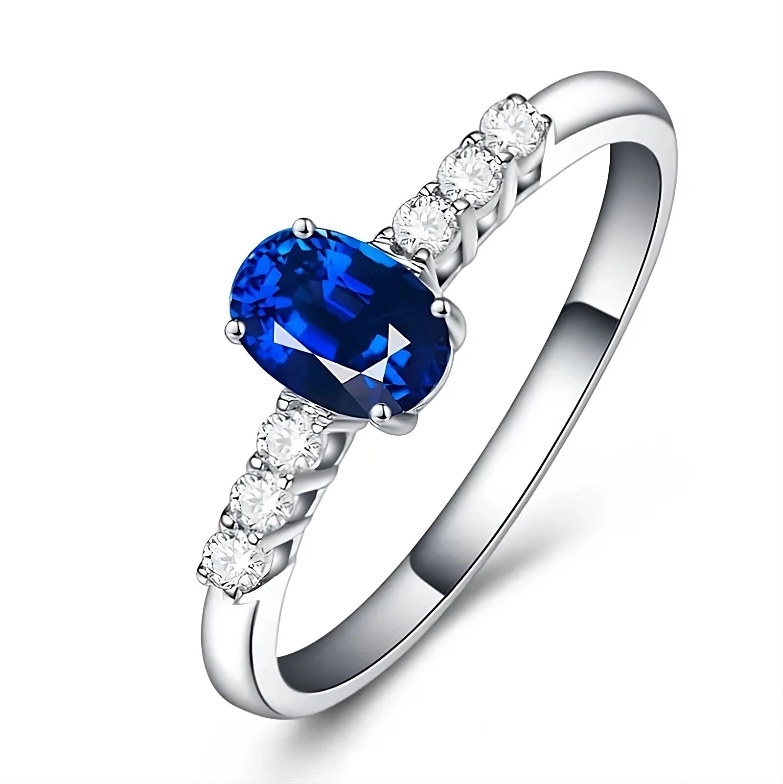 Sapphire 1 Carat Oval Cut Engagement Ring Pave Band
