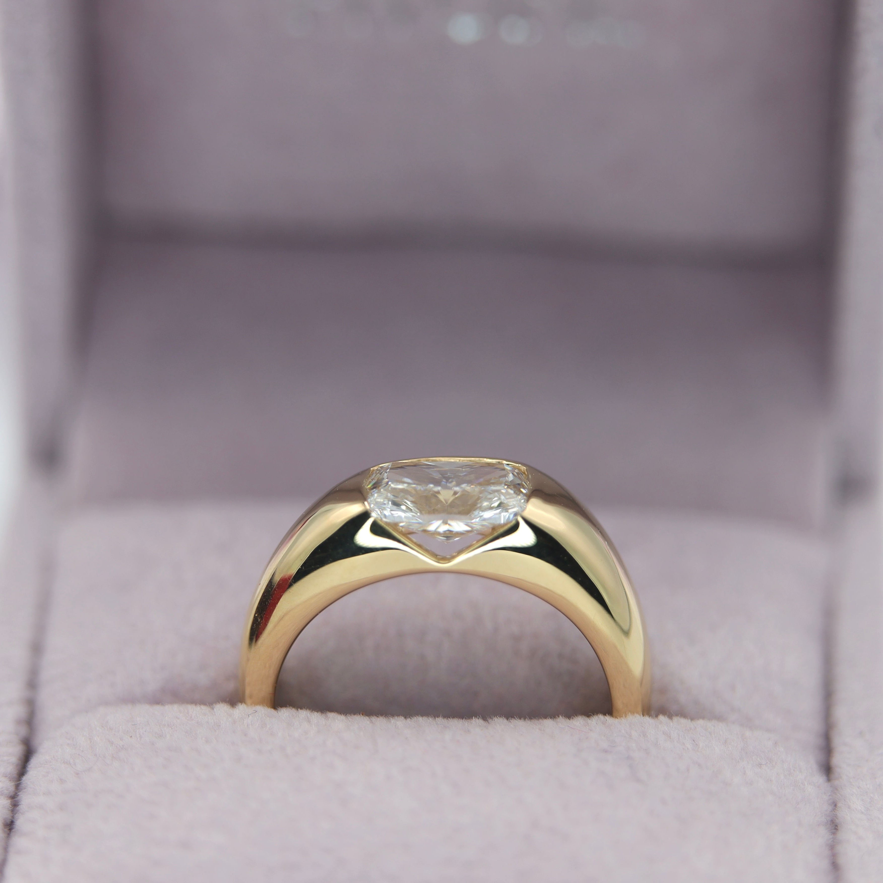 Sculptural Minimalist Asymmetrical Ring with Radiant Diamond