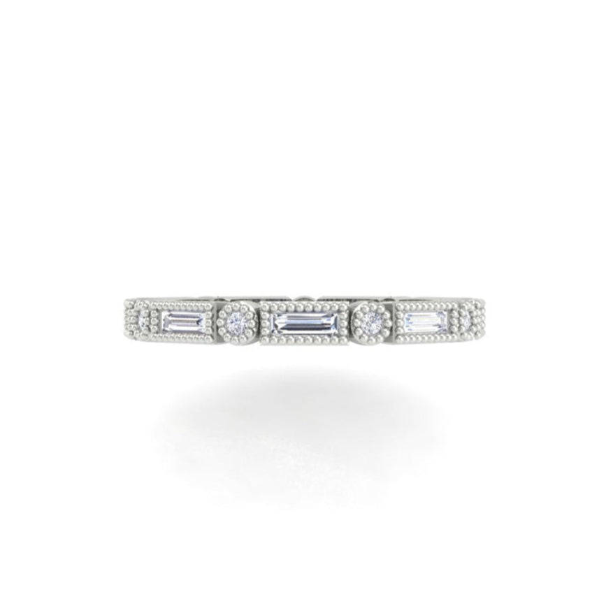 Stacking Eternity Wedding Band Art Deco Emerald and Round 2mm Wide
