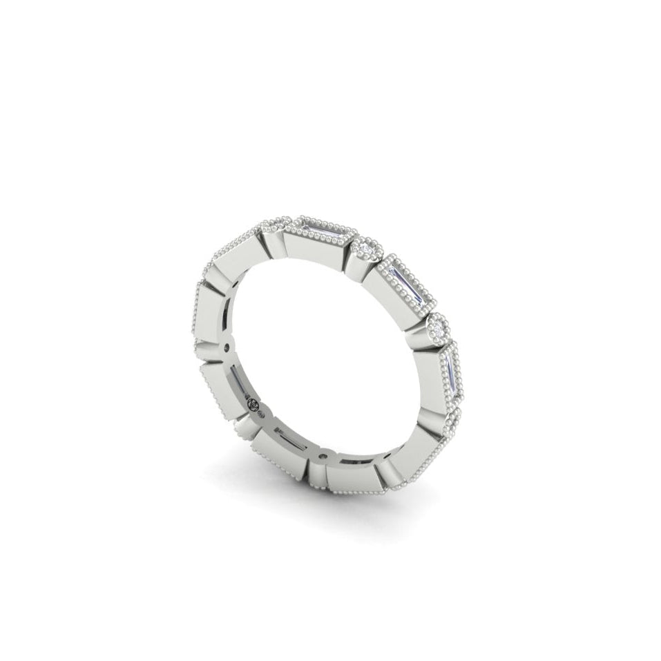 Stacking Eternity Wedding Band Art Deco Emerald and Round 2mm Wide
