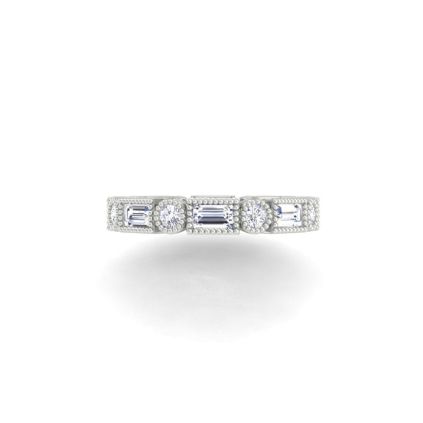Stacking Wedding Band Art Deco Emerald and Round 3mm Wide