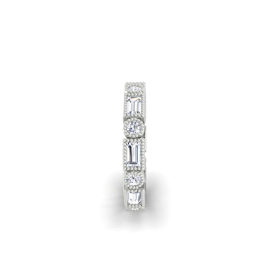 Stacking Wedding Band Art Deco Emerald and Round 3mm Wide