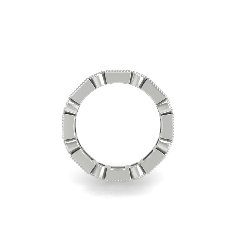 Stacking Wedding Band Art Deco Emerald and Round 3mm Wide