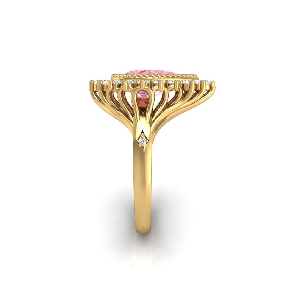 Sunrise Pear Sapphire Ring Millgrain and Halo