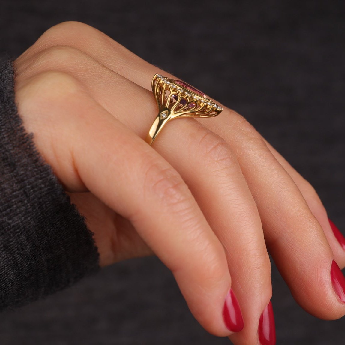 Sunrise Pear Sapphire Ring Millgrain and Halo