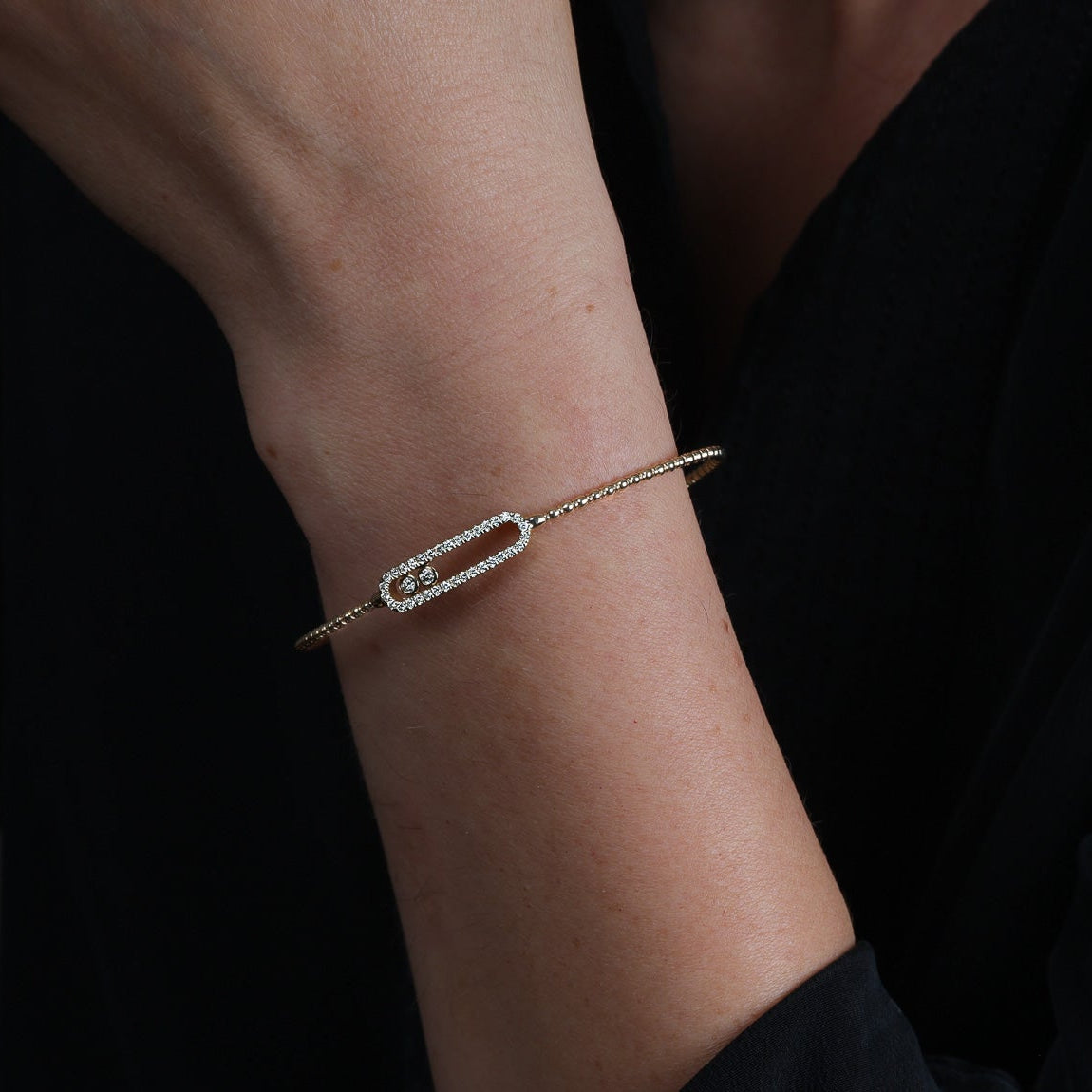 Yellow Gold Paper Clip Bracelet With Diamond Slide
