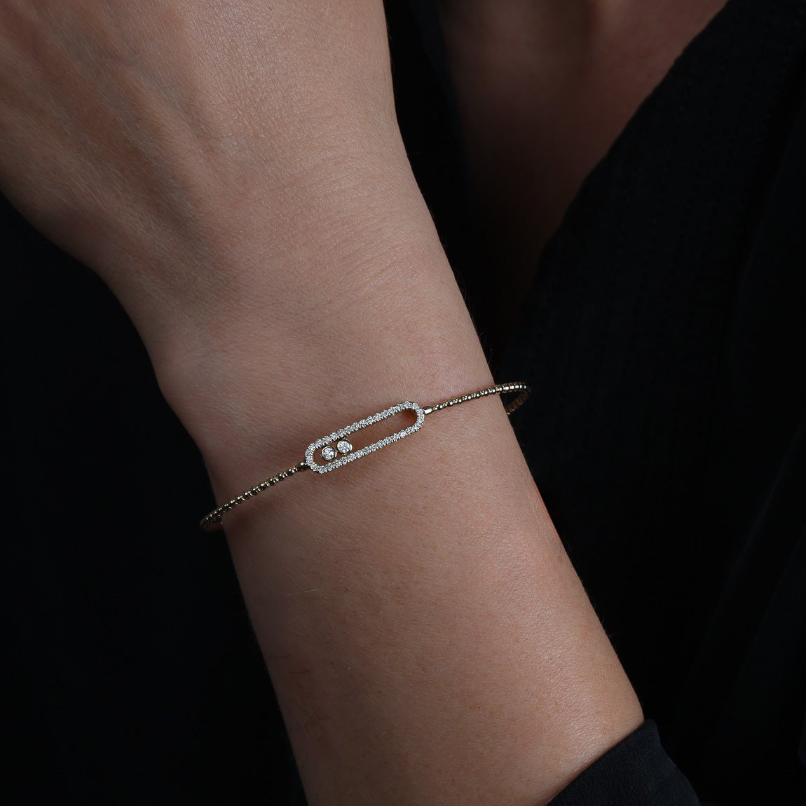 Yellow Gold Paper Clip Bracelet With Diamond Slide