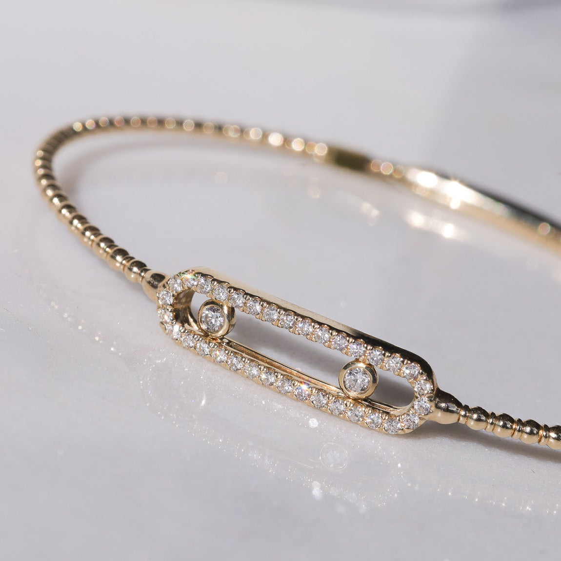  Yellow Gold Paper Clip Bracelet With Diamond Slide