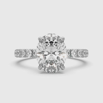 Engagement Ring Low Profile Carat Oval Cut Pave Setting Hidden Halo