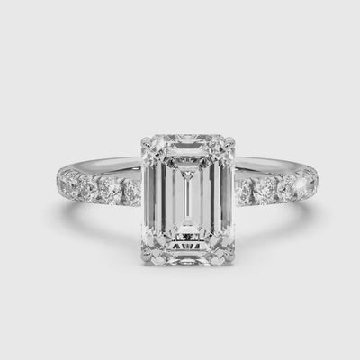 Ultra Thin Emerald Cut Solitaire Engagement Ring Setting with Hidden Halo