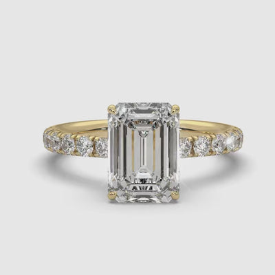 Engagement Ring Low Profile Emerald Cut Pave Setting Hidden Halo 2