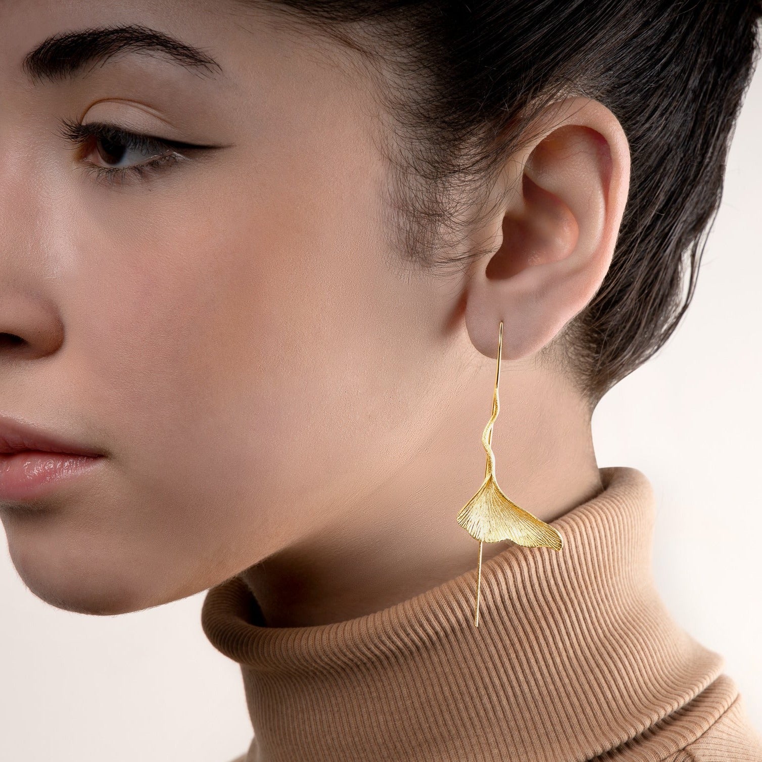 Ginkgo Leaf Gold Earrings