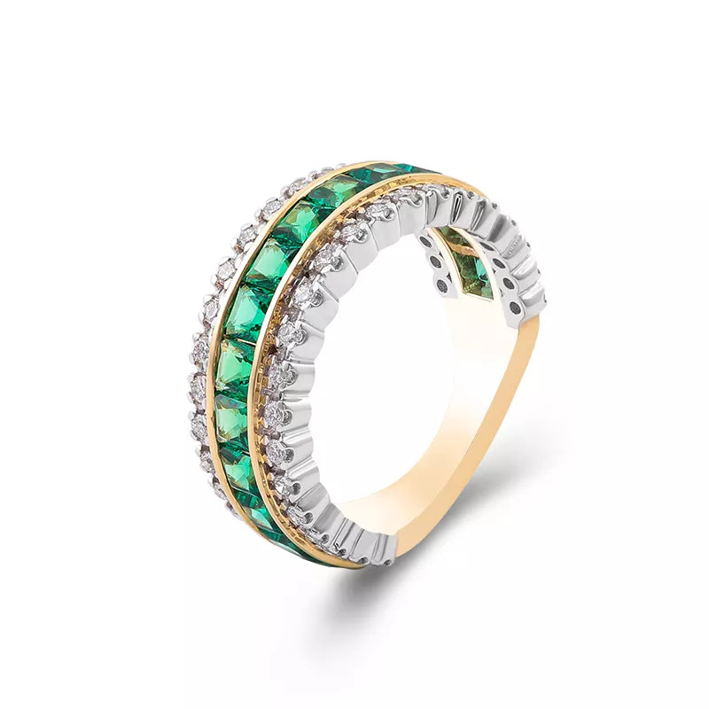 Emerald And Diamond Brilliant Cut Ring