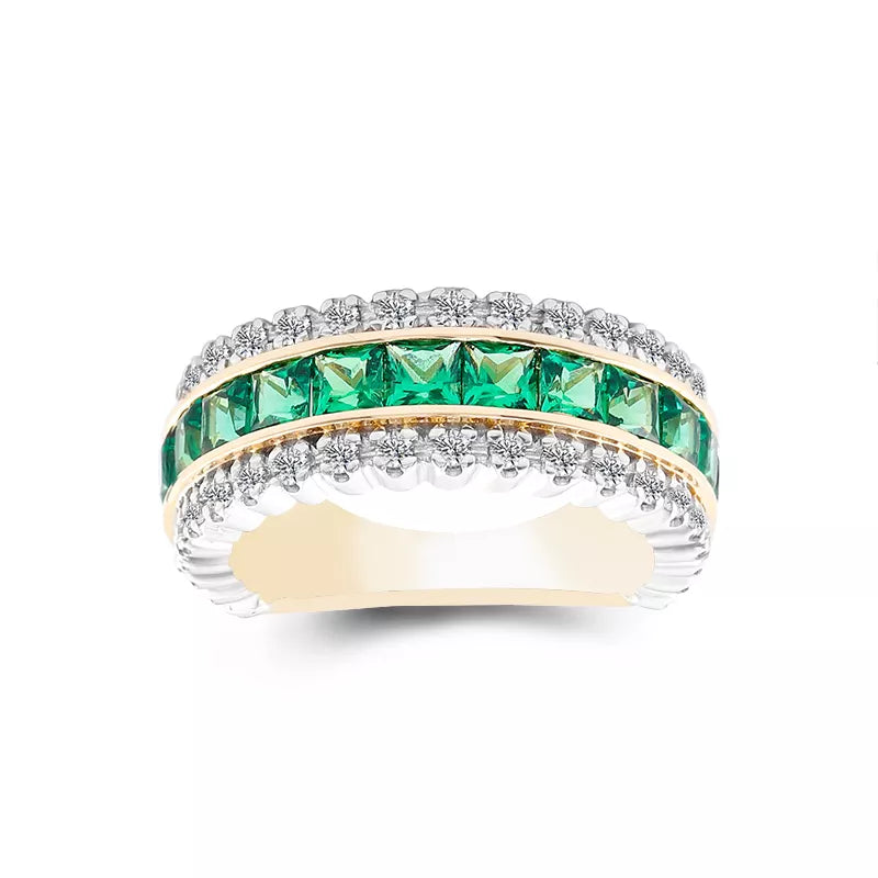 Emerald And Diamond Brilliant Cut Ring