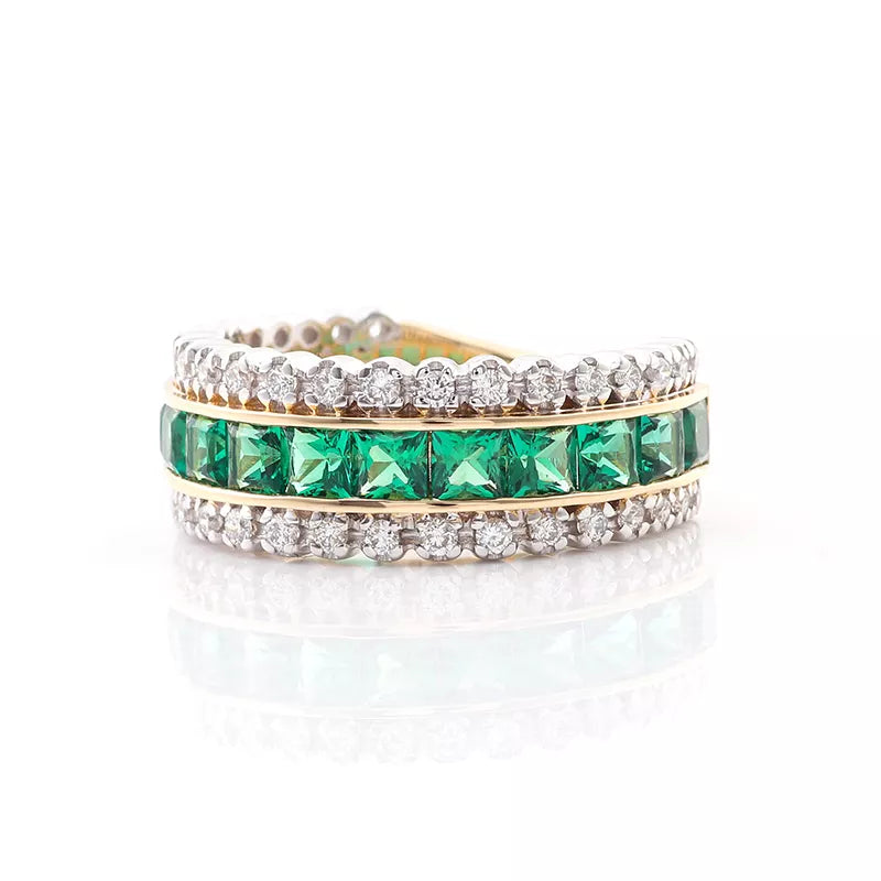 Emerald And Diamond Brilliant Cut Ring