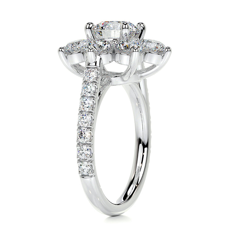 Engagement Ring 1 Carat Round Lab Diamond Halo Flower Pave Band