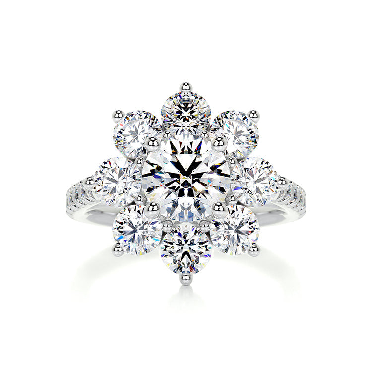 Engagement Ring 1 Carat Round Lab Diamond Halo Flower Pave Band