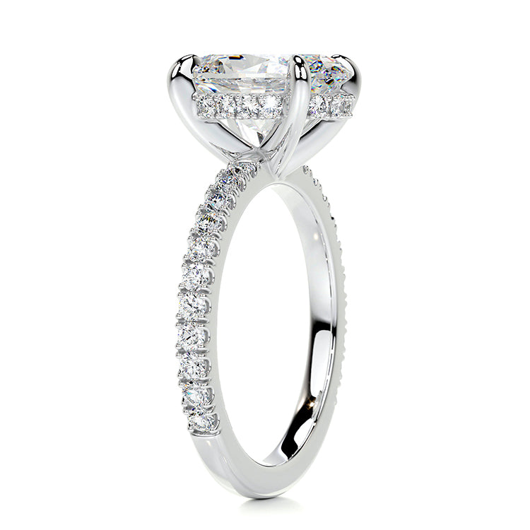 Engagement Ring 2 Carat Oval Cut Lab Diamond Pave Hidden Halo Band