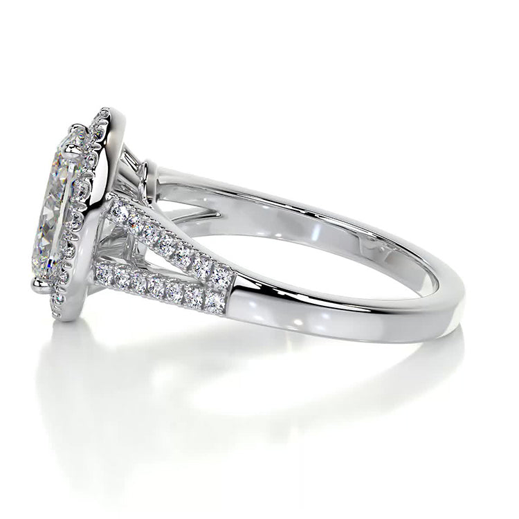 Engagement Ring 2 Carat Oval Cut Lab Diamond Halo Pave Split Setting