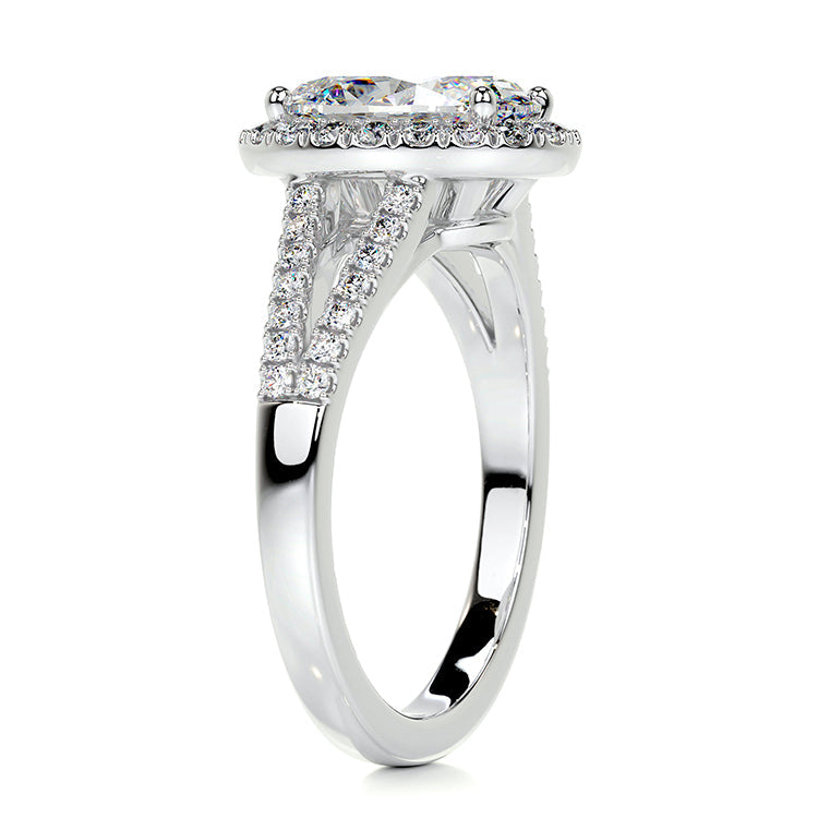 Engagement Ring 2 Carat Oval Cut Lab Diamond Halo Pave Split Setting
