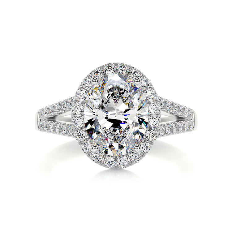 Engagement Ring 2 Carat Oval Cut Lab Diamond Halo Pave Split Setting