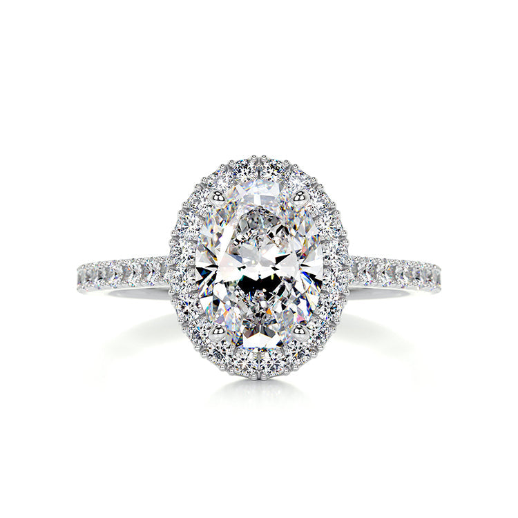 Engagement Ring 2 Carat Oval Cut Lab Diamond Halo Pave Band