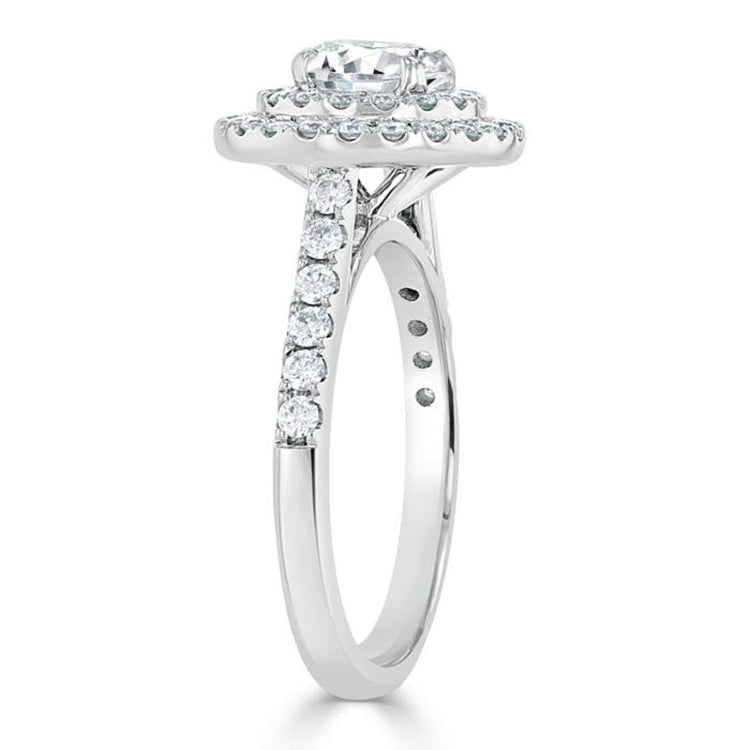 Engagement Ring 1 Carat Round Cut Lab Diamond Double Halo Pave Band