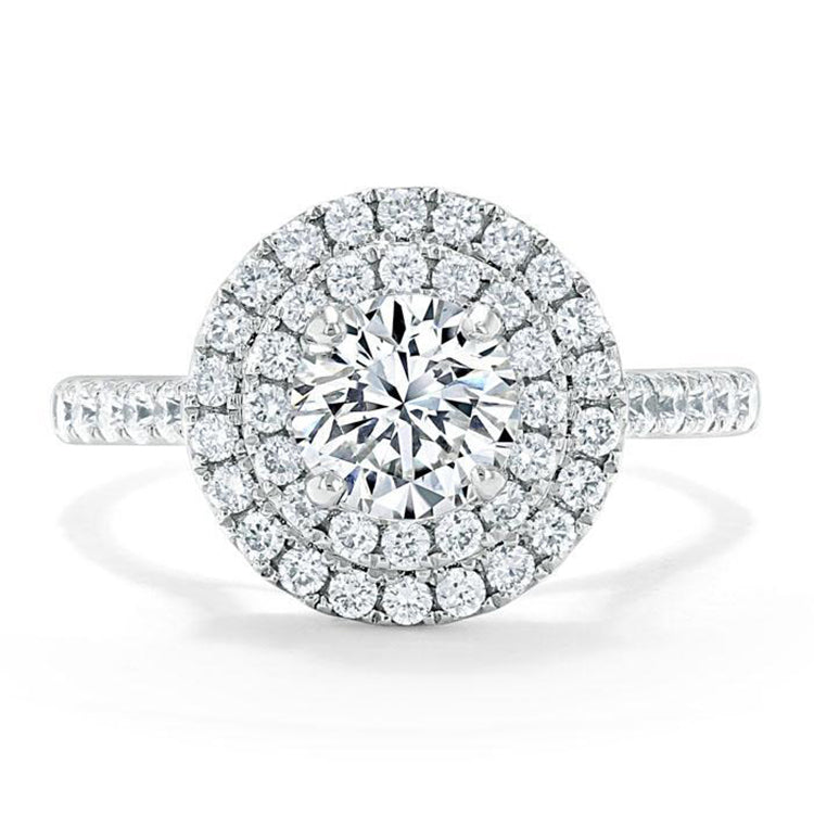 Engagement Ring 1 Carat Round Cut Lab Diamond Double Halo Pave Band