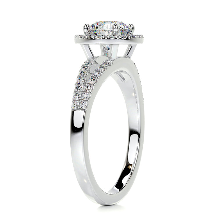 Engagement Ring 1 Carat Round Cut Lab Diamond Halo Split Shank Pave Band