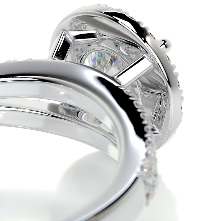 Engagement Ring 1 Carat Round Cut Lab Diamond Halo Split Shank Pave Band