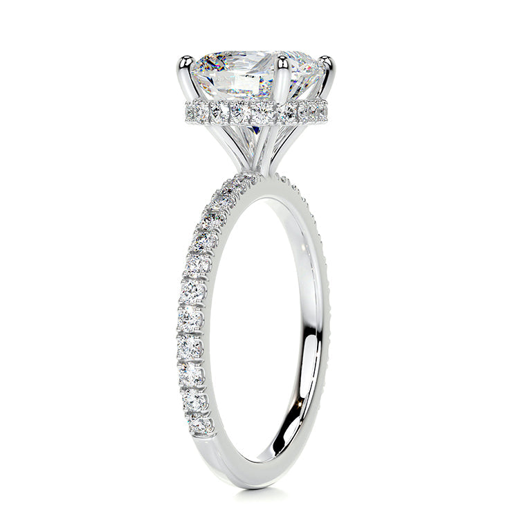 Engagement Ring 2 Carat Cushion Cut Lab Diamond Hidden Halo Pave Band