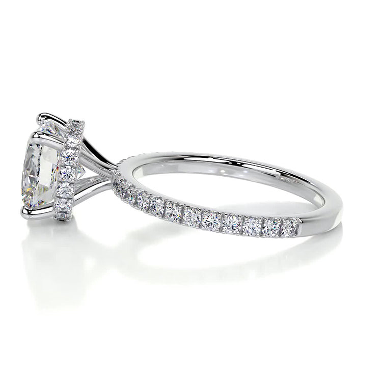 Engagement Ring 2 Carat Cushion Cut Lab Diamond Hidden Halo Pave Band