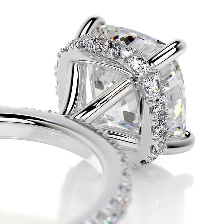 Engagement Ring 2 Carat Cushion Cut Lab Diamond Hidden Halo Pave Band