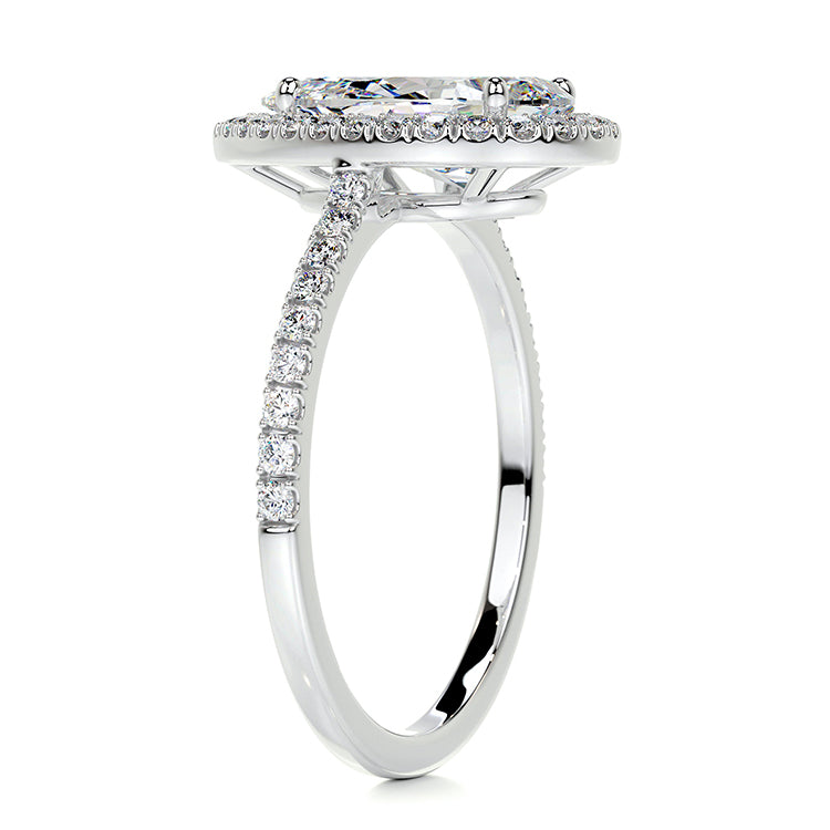Engagement Ring 2 Carat Pear Cut Lab Diamond Halo Pave Band