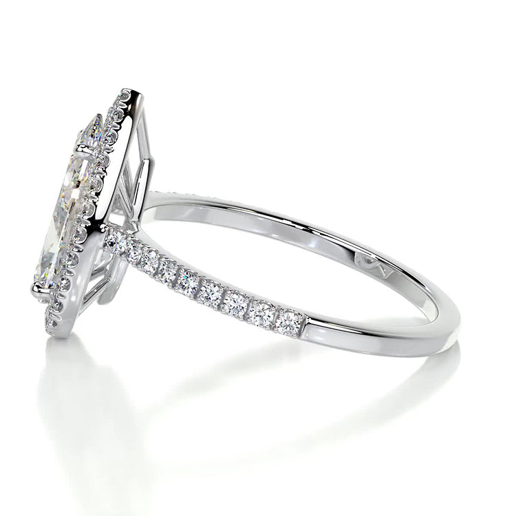 Engagement Ring 2 Carat Pear Cut Lab Diamond Halo Pave Band