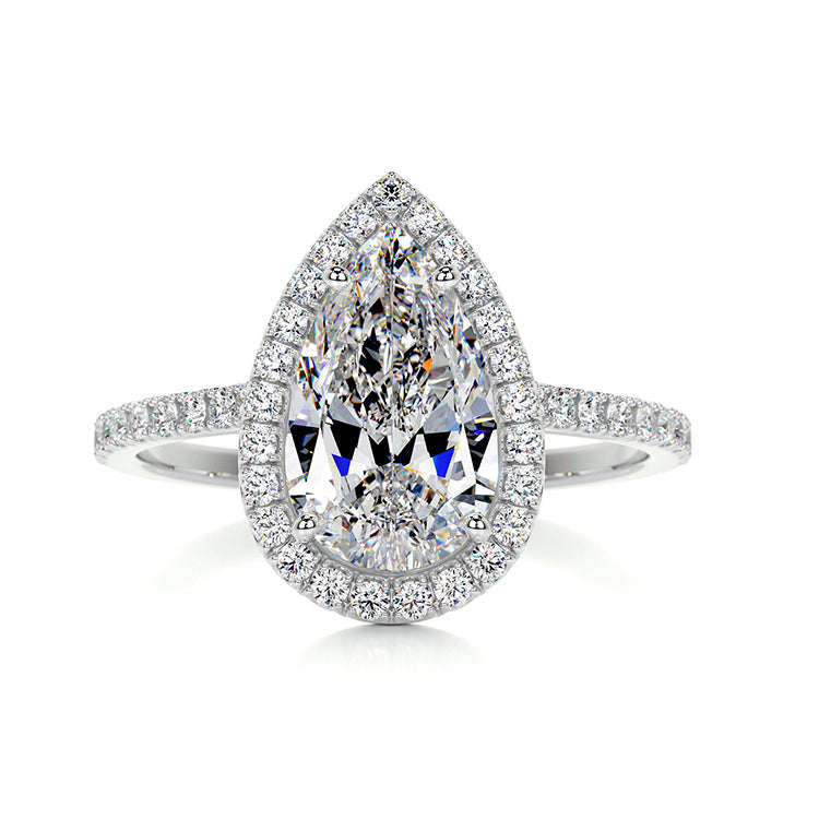 Engagement Ring 2 Carat Pear Cut Lab Diamond Halo Pave Band