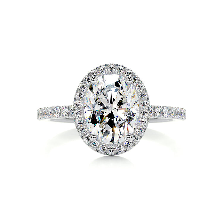 Engagement Ring 2 Carat Oval Cut Lab Diamond Halo Pave Style