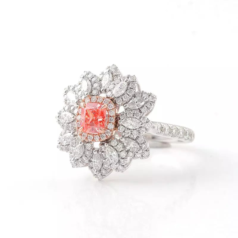 Engagement Ring Pink Diamond Cushion Ring 18K White Gold