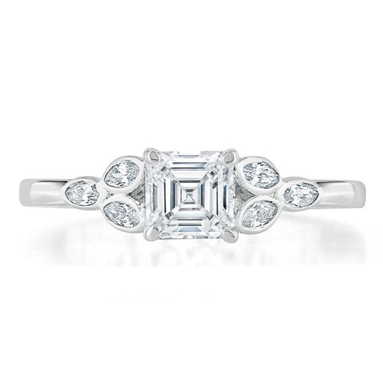 Engagement Ring 1.5 Carat Asscher Cut Lab Diamond Unique Vintage Style