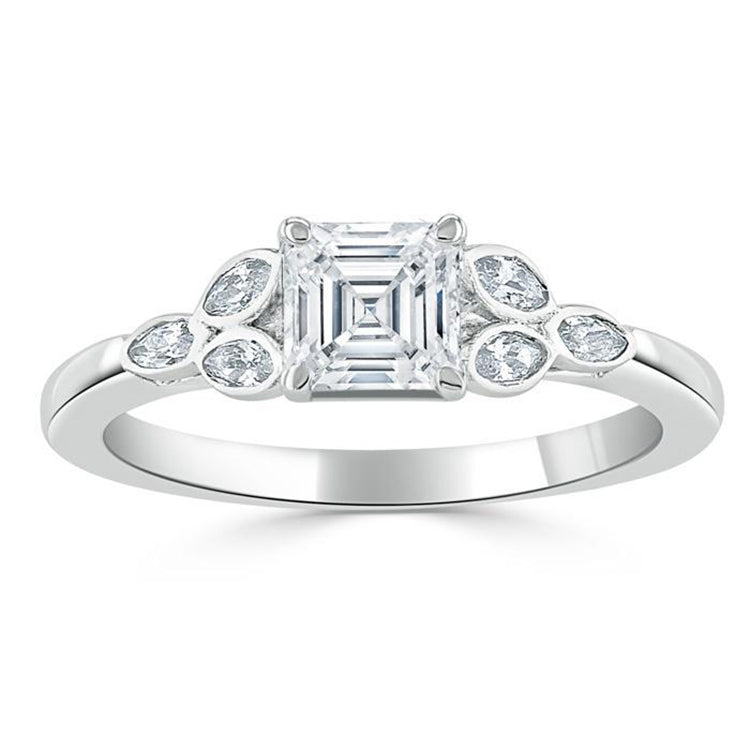 Engagement Ring 1.5 Carat Asscher Cut Lab Diamond Unique Vintage Style