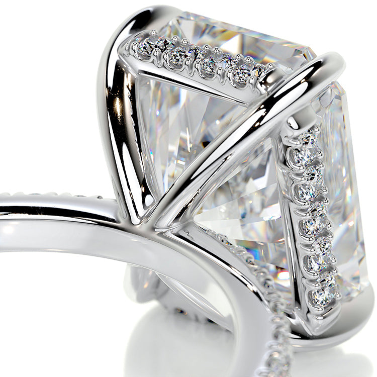 Engagement Ring Radiant Cut Lab Diamond Hidden Halo Pave Band