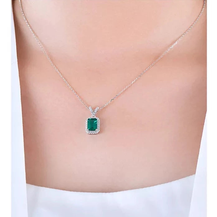 Necklace Emerald 1 Carat White Gold 18K Platinum Diamond 