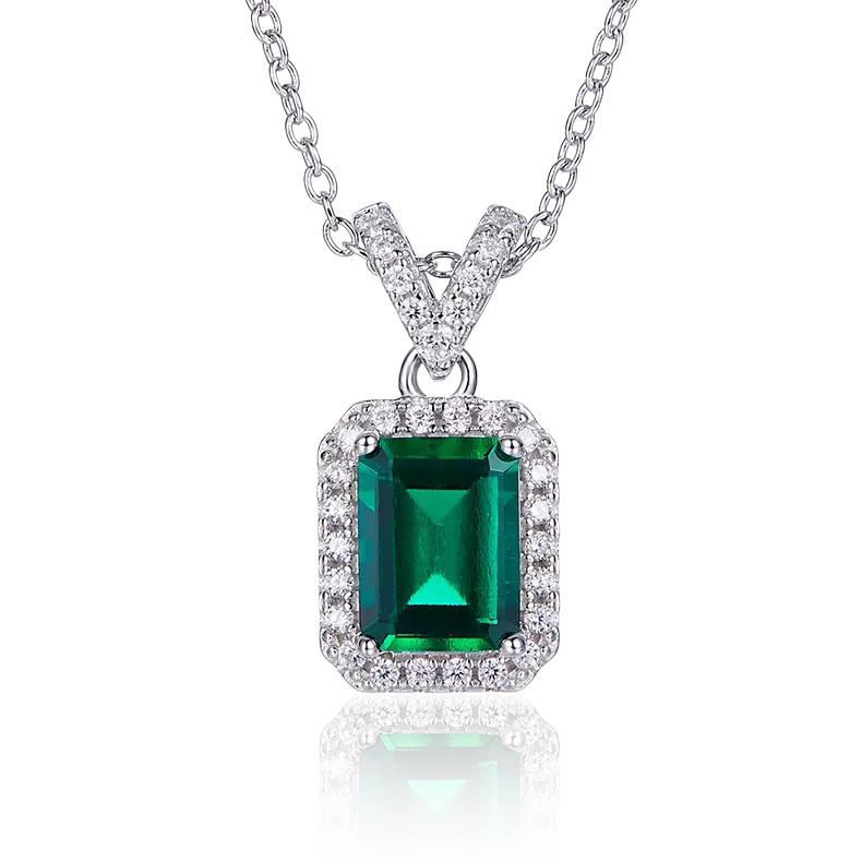 Necklace Emerald 1 Carat White Gold 18K Platinum Diamond 